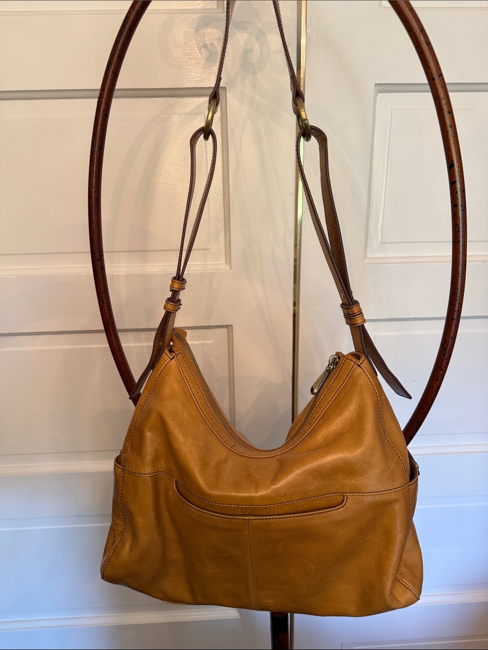 Vintage HOBO International Leather Slouchy Hobo Shoulder Bag Camel Boho